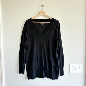 Rag & Bone Cotton V-Neck Knit Long Sleeve Pullover Sweater Black M